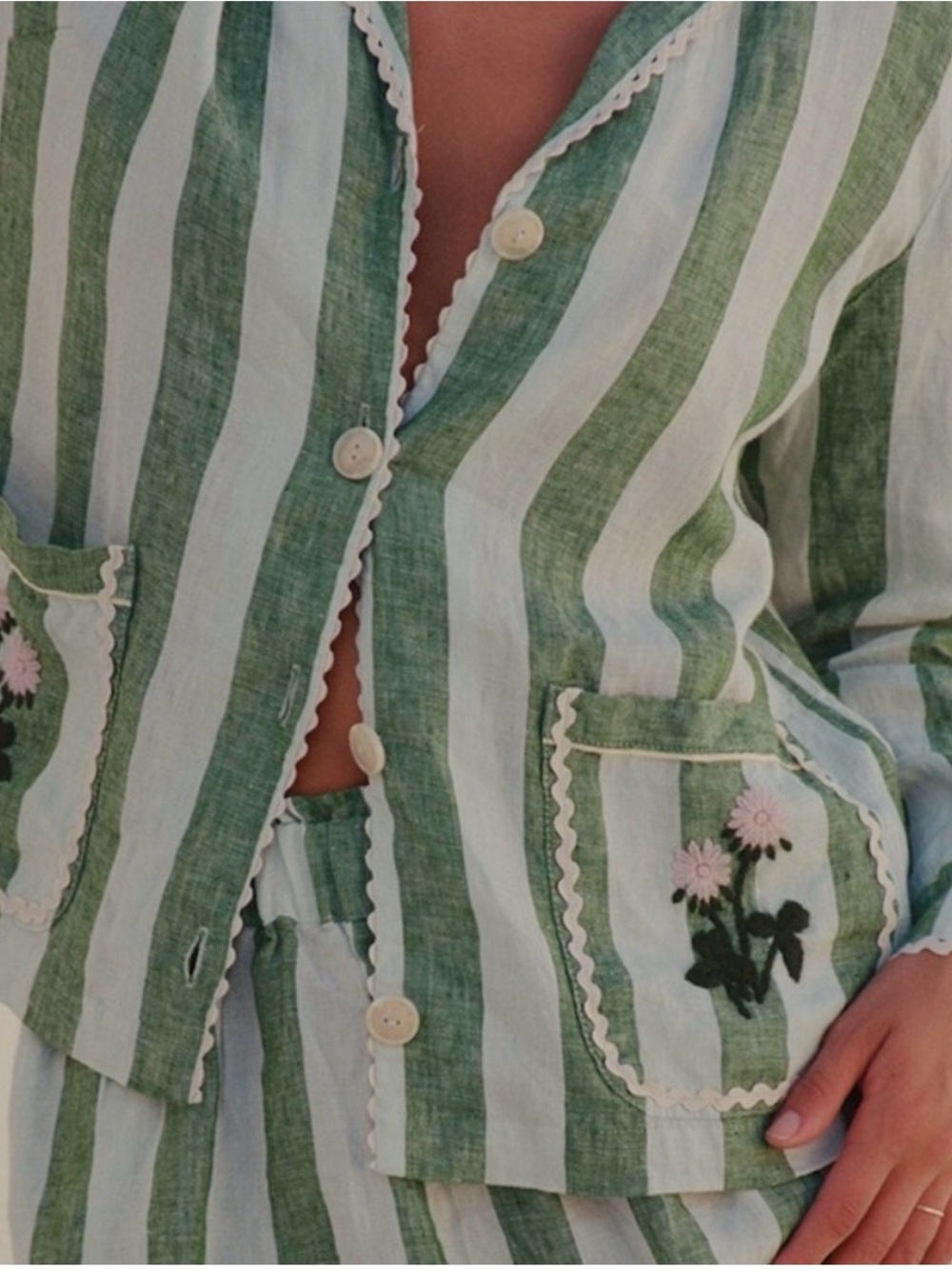 Trovata: Birds of Paradis Dylan Shirt Jacket Green Aloe Stripe | Size Large